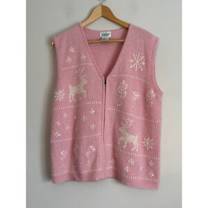 Tabi International Pink Knit Angora Lambswool Reindeer Vest Large